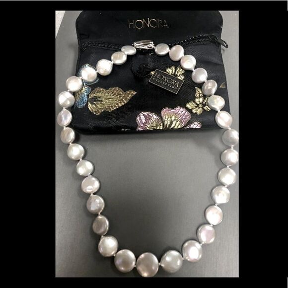 Honora Gray Coin Pearl Necklace Silver Sterling 925 - Picture 1 of 6